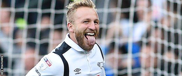 Johnny Russell celebrates Derby's goal