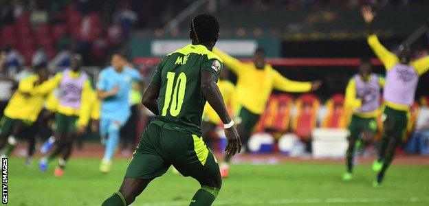 Sadio Mane celebrates winning the Africa Cup of Nations with Senegal