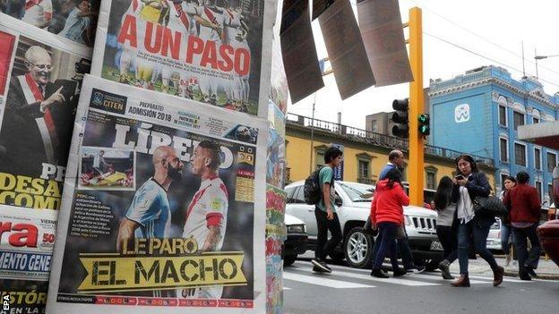 Newspapers in Peru the day after their team's draw with Argentina