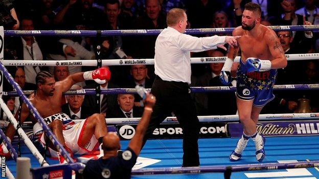 Tony Bellew knocks down David Haye