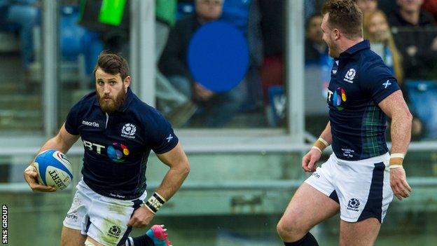 Tommy Seymour crosses for a try in the win over Italy