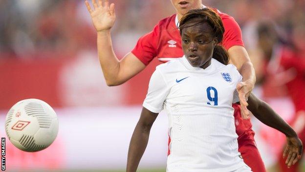 A young Eniola Aluko playing for England