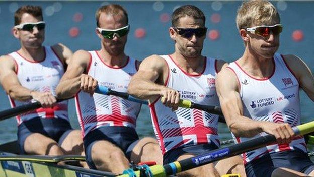 Peter Chambers (second from left) will hope to qualify for the Olympics with the lighweight four crew