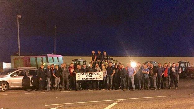 About 50 farmers took part in the protest at Lidl's regional distribution centre on Tuesday night