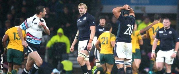 Referee Craig Joubert makes himself scarce at the final whistle