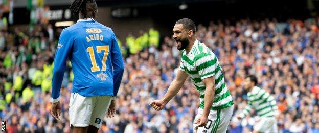 Celtic's Cameron Carter-Vickers celebrates at Ibrox