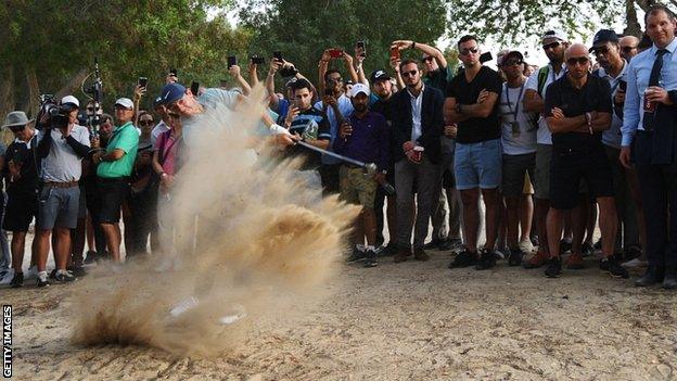 Rory McIlroy in trouble on the 16th