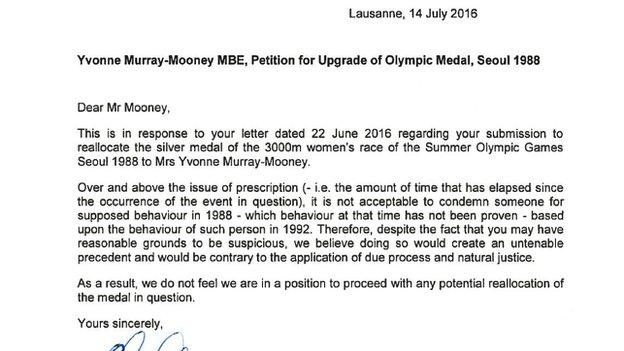 Letter from Howard Stupp of the IOC