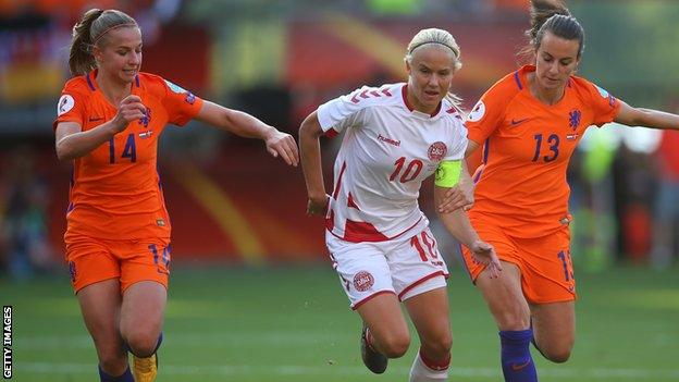 Pernille Harder in action for Denmark at Euro 2017