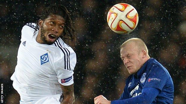 Dieumerci Mbokani played for Kiev against Everton in the Europa League last season