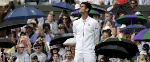 Novak Djokovic's match with Kevin Anderson was delayed by rain