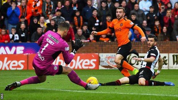 Dundee United's Paul McMullan forced a good save from Vaclav Hladky in the first half