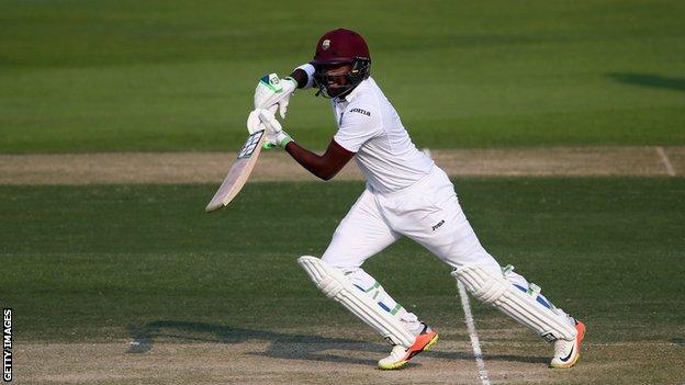 West Indies batsman Darren Bravo plays a drive in a Test match against Pakistan