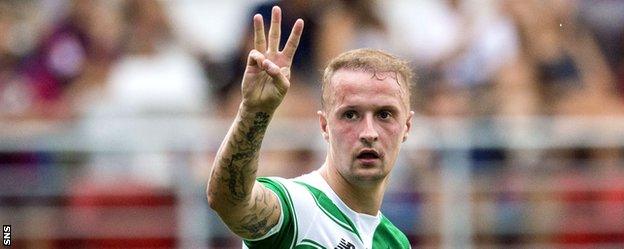 Leigh Griffiths celebrates his hat-trick against Eibar