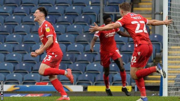 Joe Lolley celebrates scoring for Nottingham Forest against Blackburn Rovers