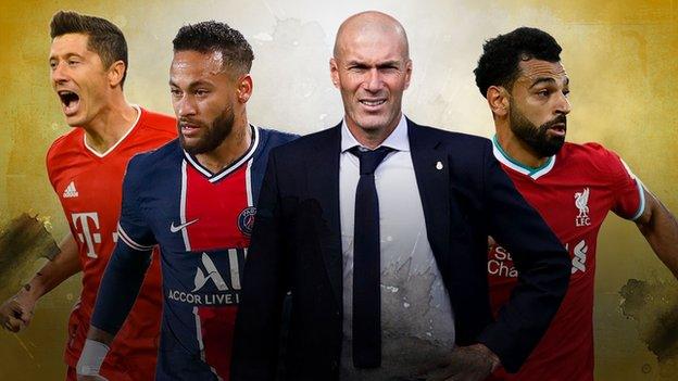 Robert Lewandowski, Neymar, Zinedine Zidane and Mohamed Salah