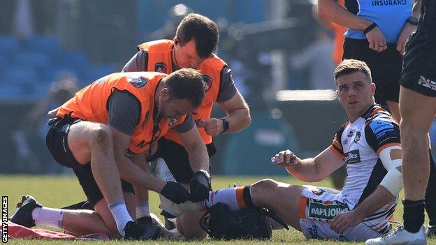 Leicester lost their influential England fly-half George Ford to a lower leg injury after half an hour