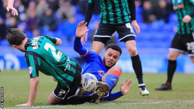 Aaron Amadi-Holloway (right) scored twice for Oldham