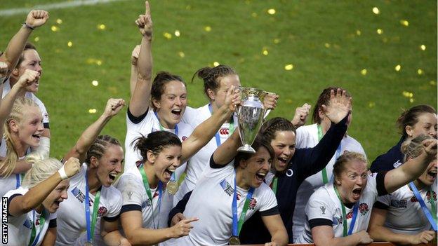 England players celebrate after their 2014 Women's World Cup triumph