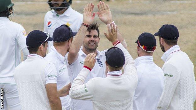 James Anderson celebrates a wicket