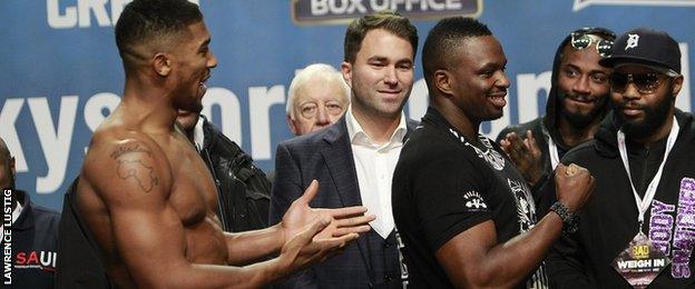 Anthony Joshua and Dillian Whyte at the weigh-in