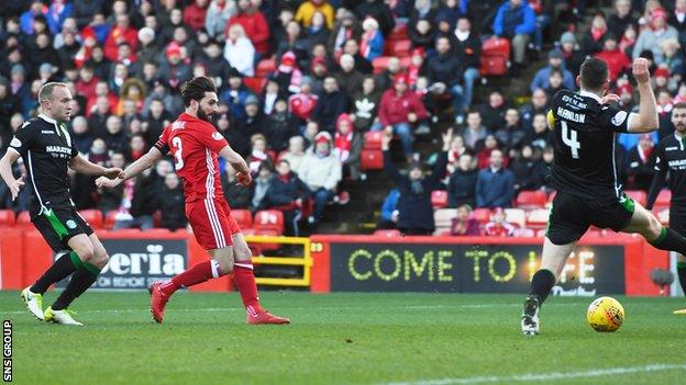 Graeme Shinnie sweeps in the opening goal in a dominant Dons display