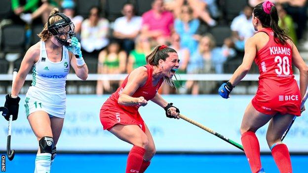 Denise Loasada celebrates scoring Chile's winning goal against Ireland