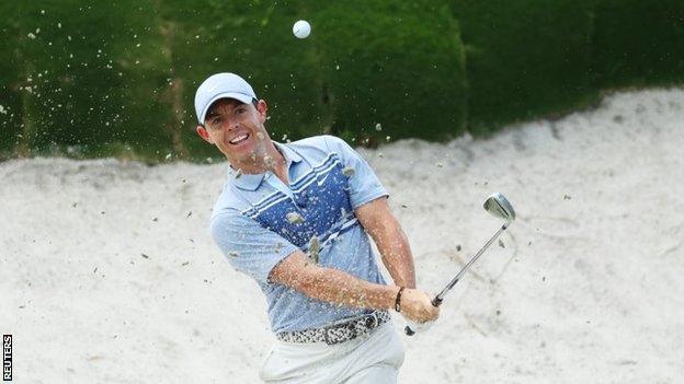 Rory McIlroy playing out of a bunker