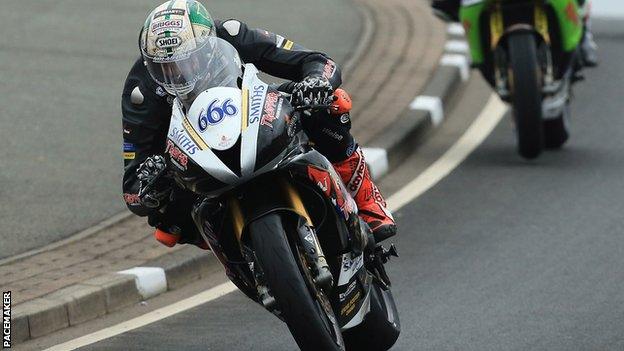 Peter Hickman leads a Supersport race at the 2017 North West 200