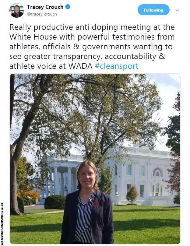 Sports Minister Tracey Crouch was part of the delegation at the White House anti-doping summit