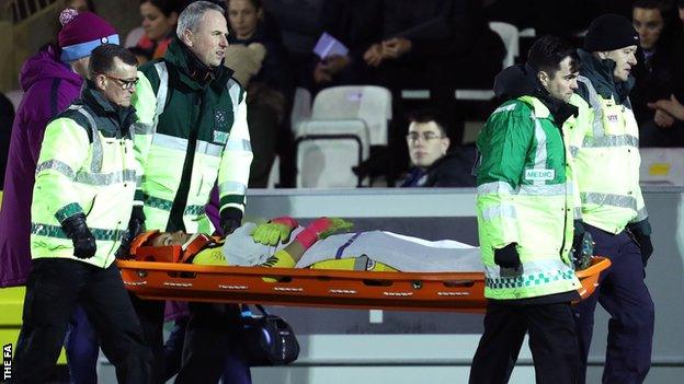 Karen Bardsley stretchered off with a shoulder injury