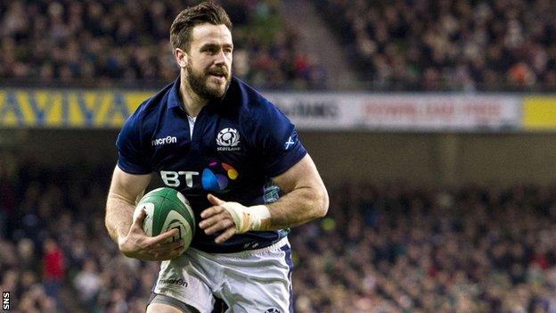 Alex Dunbar scores a try for Scotland against Ireland