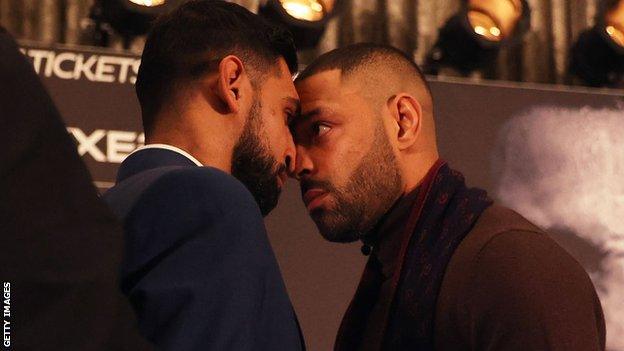 Amir Khan and Kell Brook are forehead to forehead in a face-off