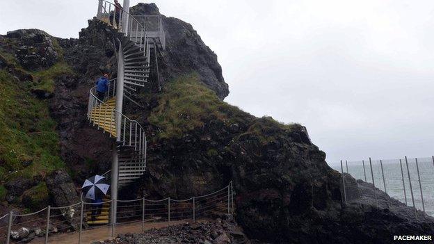 Stairs over cliff face along Gobbins coastal path