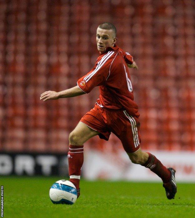 Sean Highdale in action for Liverpool against Arsenal during the FA Youth Cup fourth-round match at Anfield in 2008