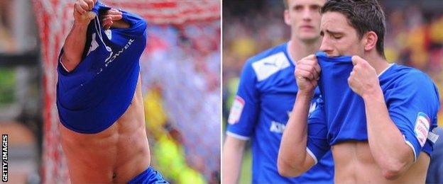 Anthony Knockaert celebrates (left) and is left dejected (right)