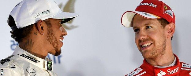 Hamilton and Vettel on the podium in Bahrain