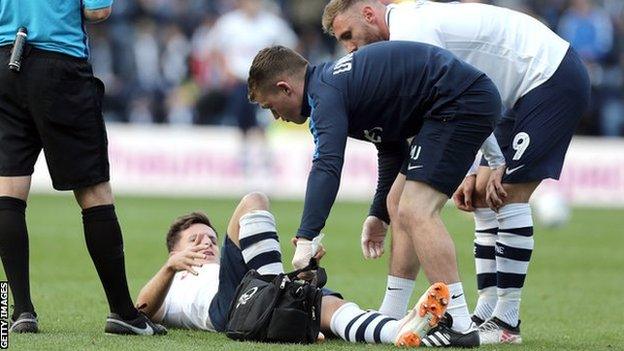 Josh Harrop injures his knee