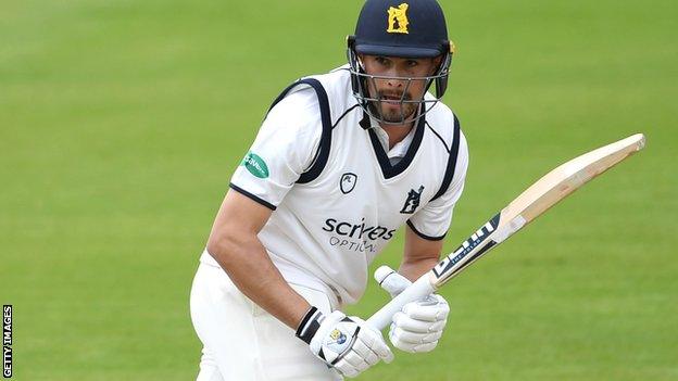 Warwickshire batsman Will Rhodes plays a shot