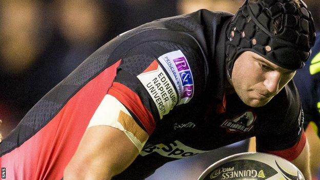 Fraser McKenzie carries the ball for Edinburgh against Leinster