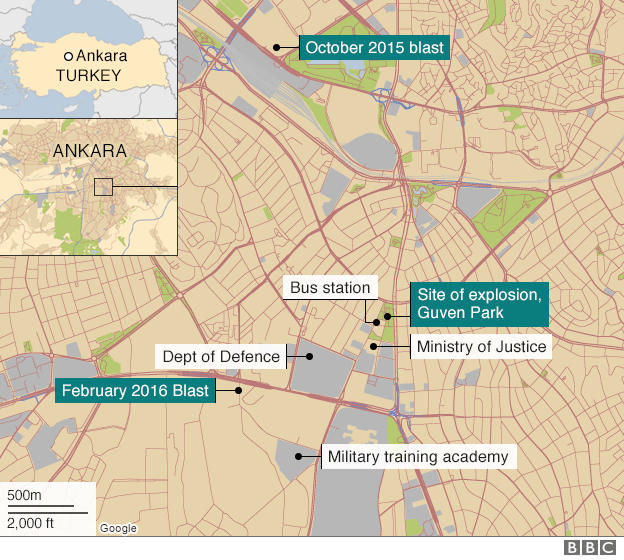 Map showing site of explosion