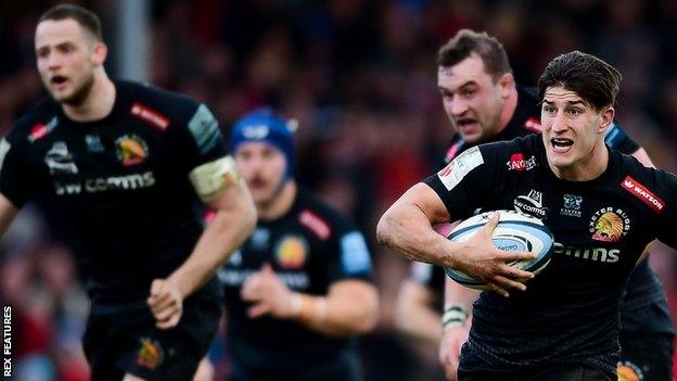 Exeter Chiefs hold a five-point lead at the top of the Premiership