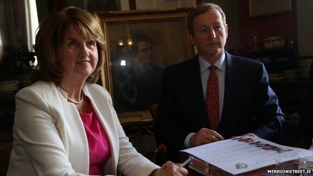 Deputy Prime Minister Joan Burton with Prime Minister Enda Kenny at the cabinet meeting