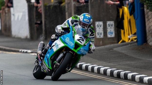 Dean Harrison on his way to victory in the Senior TT