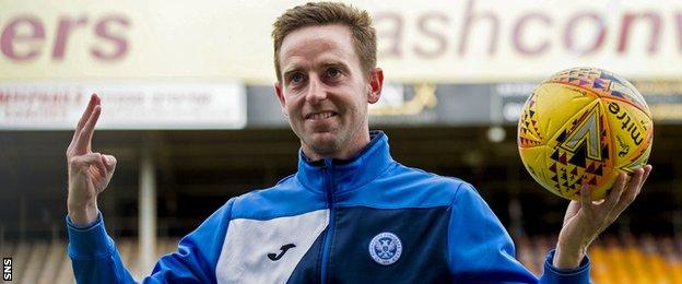 Steven MacLean poses with the matchball after scoring a hat-trick for St Johnstone against Motherwell