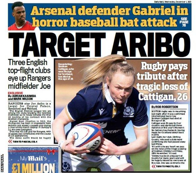 The back page of the Scottish Daily Mail on 011221