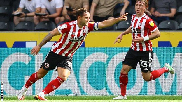 Sheffield United striker Billy Sharp celebrates scoring against Hull City