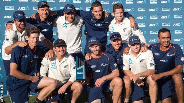 New Zealand with the Test series trophy