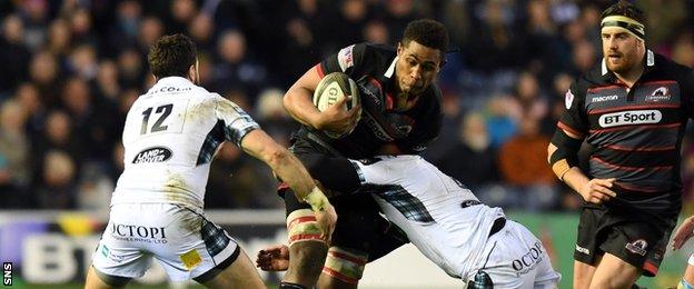 Viliame Mata carries ball for Edinburgh