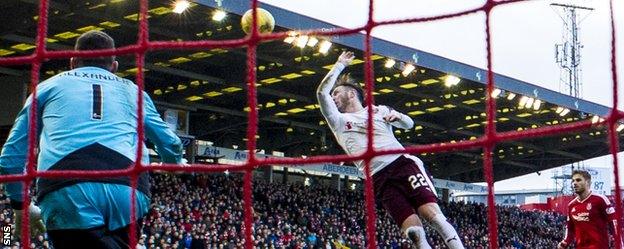 Hearts' Jordan McGhee rises to handle against Aberdeen